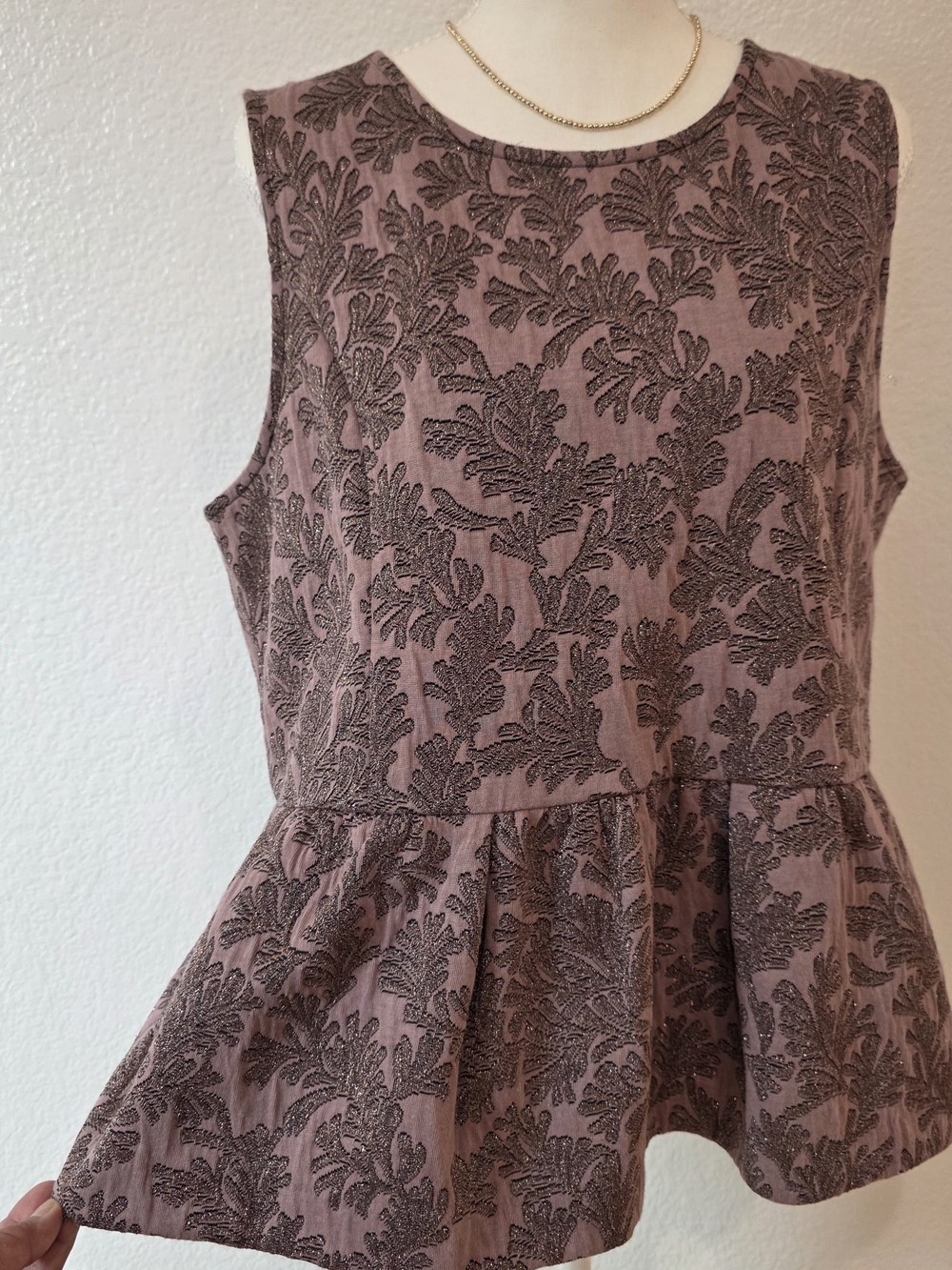 Ann Taylor Mauve Floral Embroidered Peplum Top - Dusty Pink and Dark Mauve